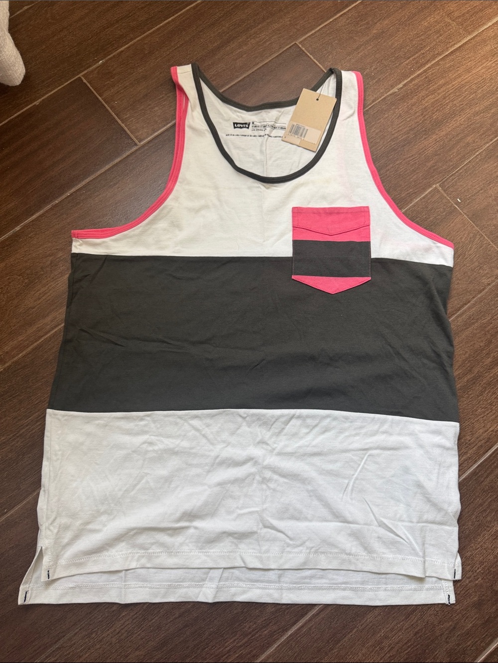 Levi's White Tank Top with Black Trim and Pink Pocket